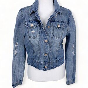 Ashley Vintage Charm Distressed Cropped Denim Jean Jacket (S)